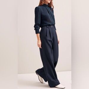 Cefinn Margot New Wool Wide Leg Black Trousers Size UK 12 US 8